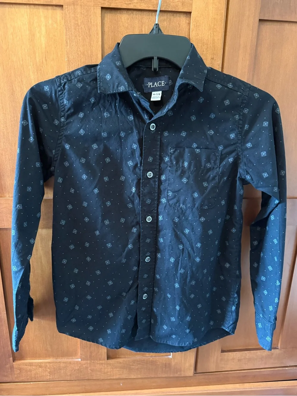 The Children’s Place Boys Geometric Diamond Print Long Sleeve Button Down Shirt